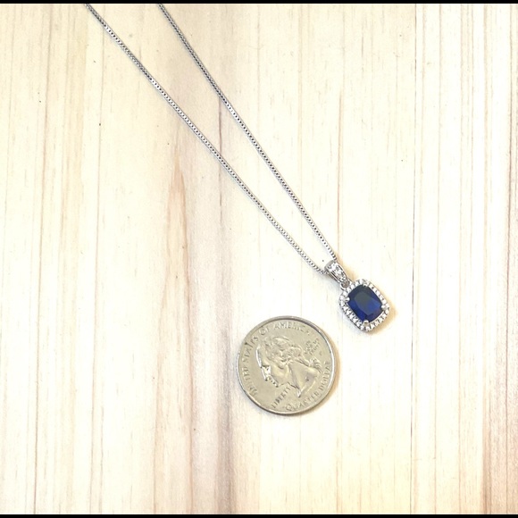 Sapphire cubic zirconia necklace sterling silver September - Picture 3 of 5